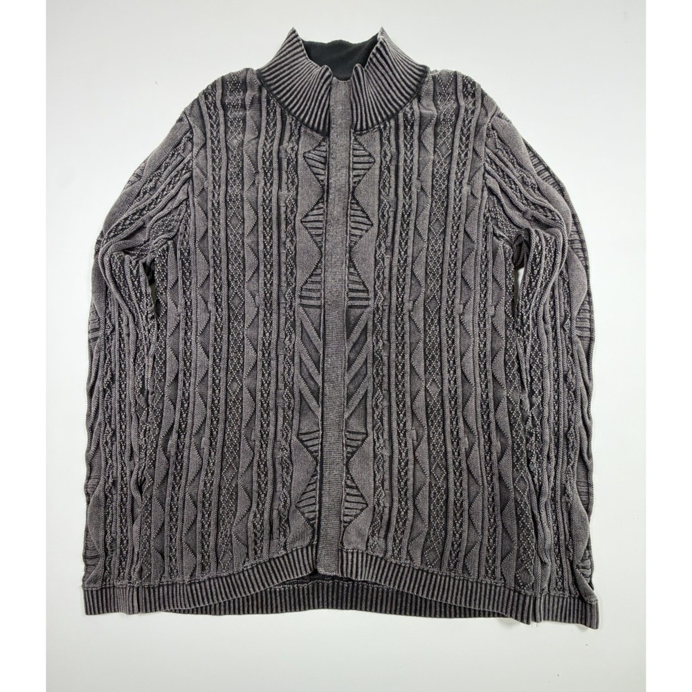 Carbon 2 Cobalt Mens Cardigan Fishermans Sweater Sz L Full Zip Cable Knit Grey
